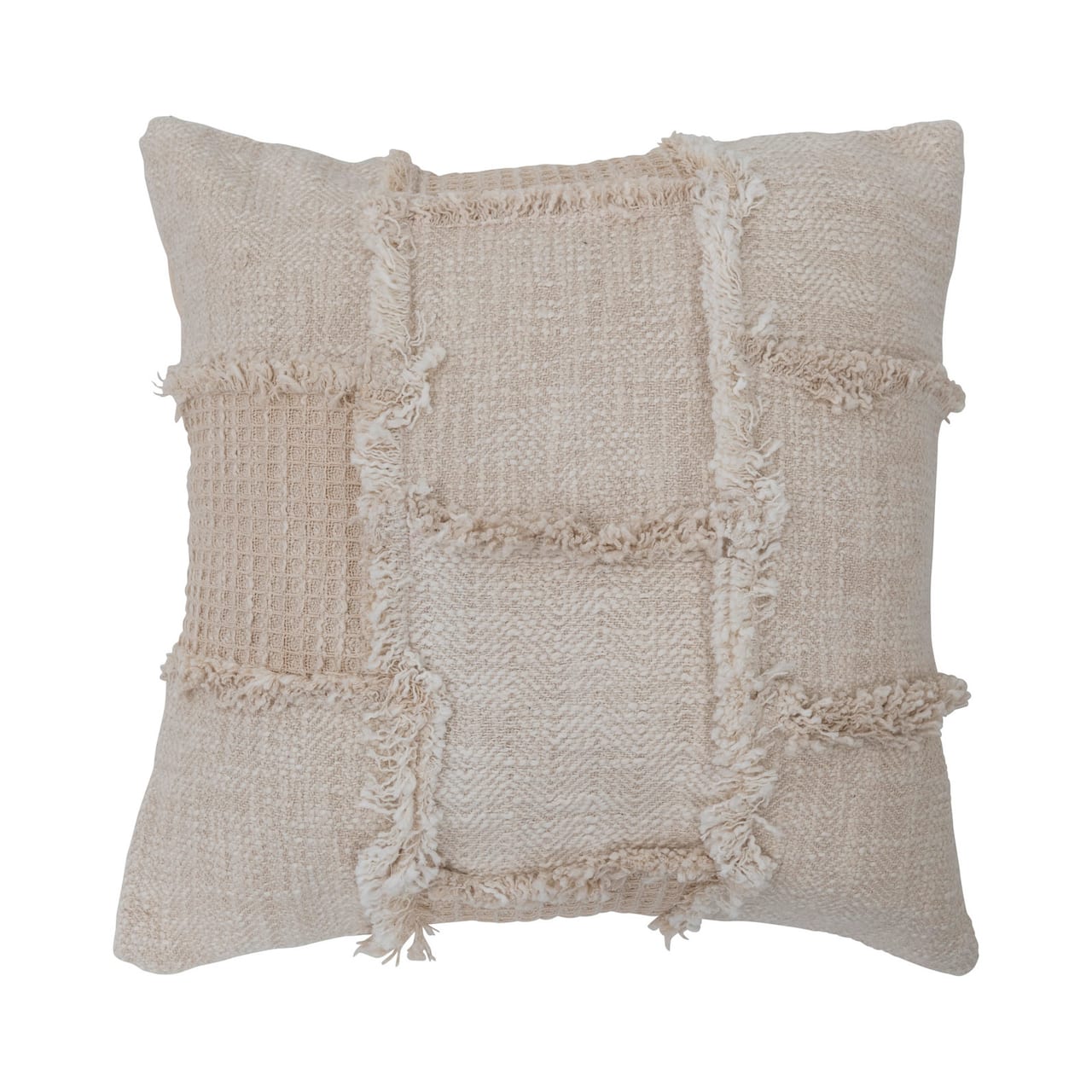 Hello Honey® Woven Cotton & Wool Patchwork Pillow with Frayed Edges